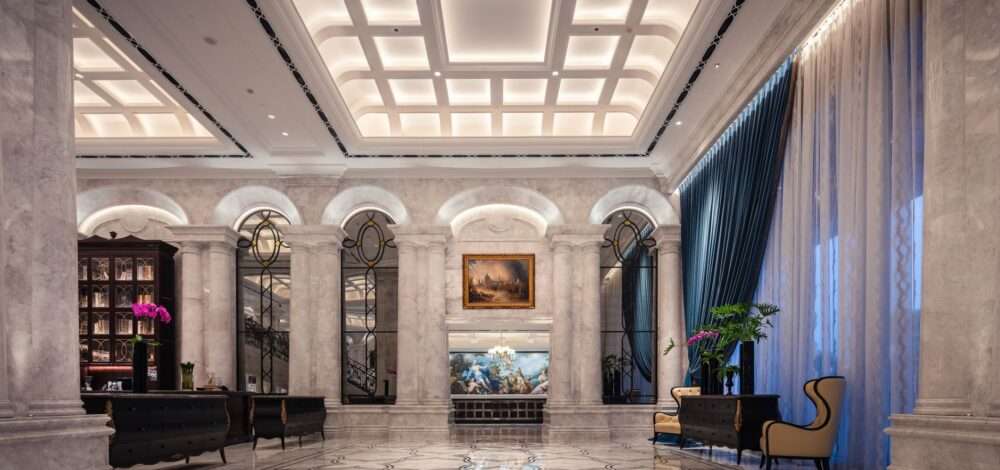 Modern interior of a luxury casino resort in Macau with non-gaming facilities