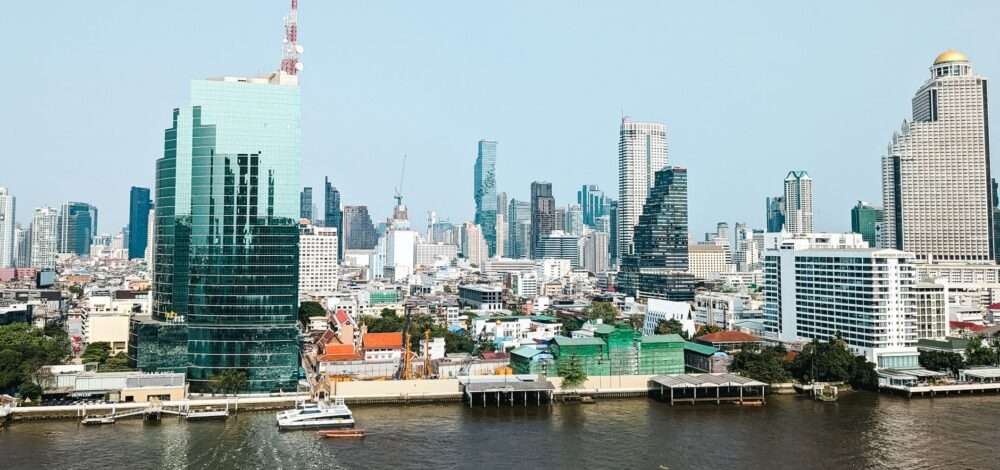 Aerial view of Bangkok skyline with modern urban development