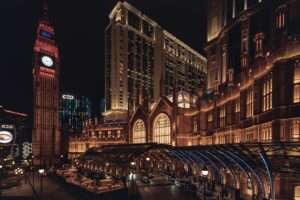The iconic exterior of the Hippodrome Casino in London at night