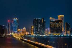 Galaxy Macau resort at night in Cotai Strip