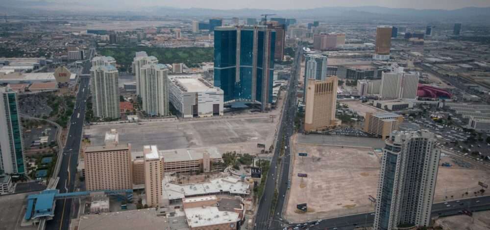 Aerial view of casino resorts in Cambodia showing urban and border gaming zones