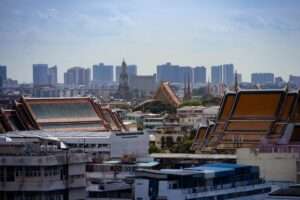 Modern skyline of Bangkok with casino development concept