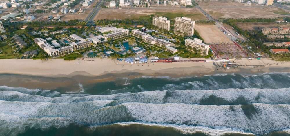 Aerial view of modern integrated resorts in Da Nang, Vietnam