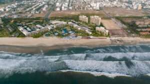 Aerial view of modern integrated resorts in Da Nang, Vietnam