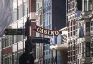 Modern casino architecture and regulatory compliance signage