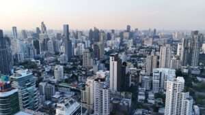 Bangkok city skyline with integrated resort concept architectural design