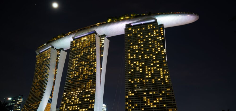 Aerial view of Marina Bay Sands integrated resort in Singapore