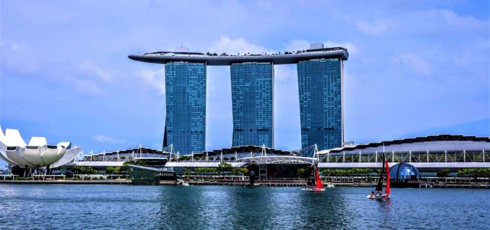 Modern casino architecture in Singapore skyline