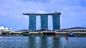 Modern casino architecture in Singapore skyline
