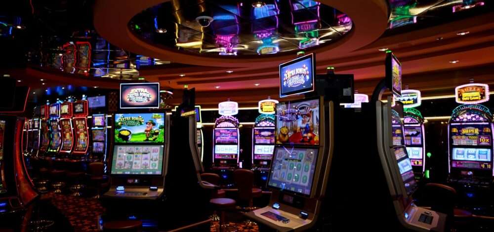 Innovative slot machine technology display in a modern casino floor