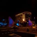 Modern casino architecture in Vietnam during sunset