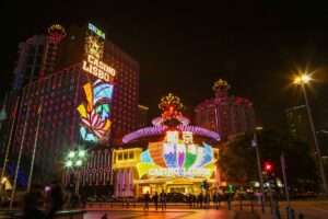 Studio City Macau exterior view at night
