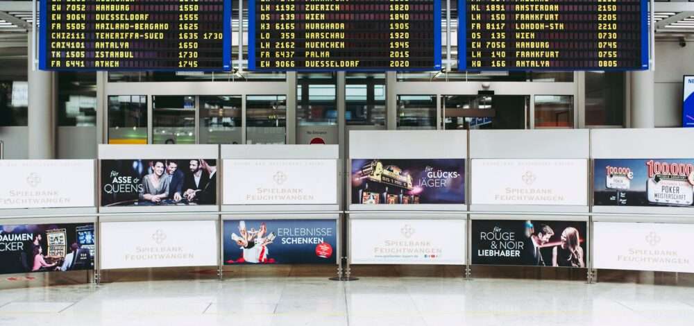 Modern casino interior with digital integration screens