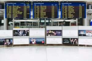 Modern casino interior with digital integration screens