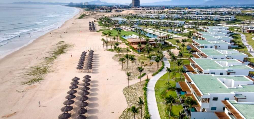 Aerial view of a modern luxury integrated resort in Vietnam