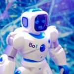 Futuristic casino floor with digital AI interface integration