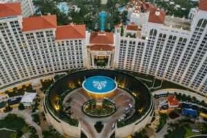 Aerial view of a modern casino resort in Clark Freeport Philippines