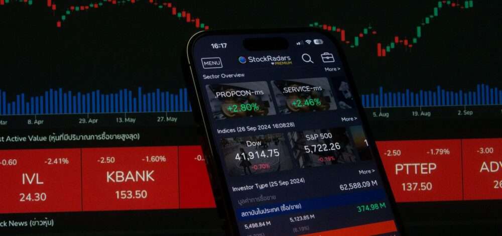 Financial growth charts and sports betting interface on mobile devices