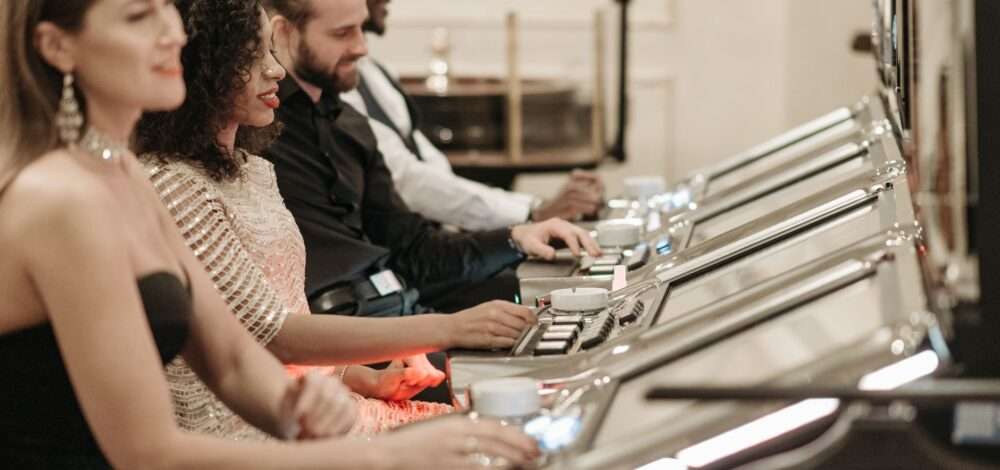Modern slot machines in a casino floor setting